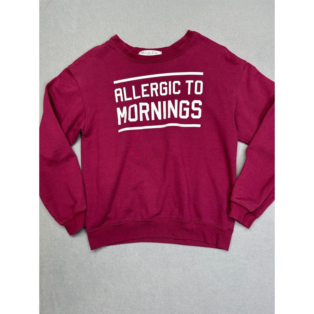 Wound Up Allergic To Mornings Graphic Sweatshirt Maroon Womens Medium Pullover